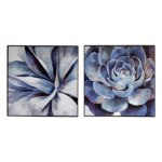 Par de Quadros Suculenta Azul em Tecido Canvas para Sala Quarto Hall Escritório, 60X60cm, Quadro Emoldurado