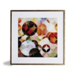 Par de Quadros Geométricos Super Luxo Circles “A & B” para Sala Quarto Hotéis Escritório, 50x50cm C/ Vidro 2mm e Moldura Especial na Cor Dourado Envelhecido