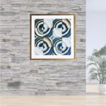 Quadro Geométrico Super Luxo “Circular” para Sala Quarto Hotéis Escritório, 50x50cm C/ Vidro 2mm e Moldura Especial na Cor Dourado Envelhecido