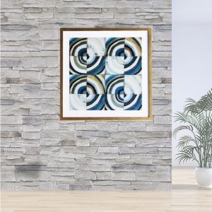 Quadro Geométrico Super Luxo “Circular” para Sala Quarto Hotéis Escritório, 50x50cm C/ Vidro 2mm e Moldura Especial na Cor Dourado Envelhecido