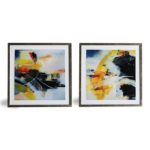 Par de Quadro Abstrato Super Luxo “A e B” para Sala Quarto Hotéis Escritório, 50x50cm C/ Vidro 2mm e Moldura Especial na Cor Prata Envelhecida