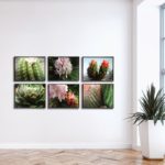 Conjunto de Quadros Botânicos em Tecido Canvas para Sala Quarto Hall Escritório, 53X43cm, Quadro Emoldurado, Moldura na Cor Tabaco