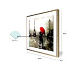 Par de Quadros Casal com Sombrinha Vermelha em Paris para Sala Quarto Hotéis Escritório, 60x60cm C/ Vidro 3mm e Moldura na Cor Dourada Envelhecida